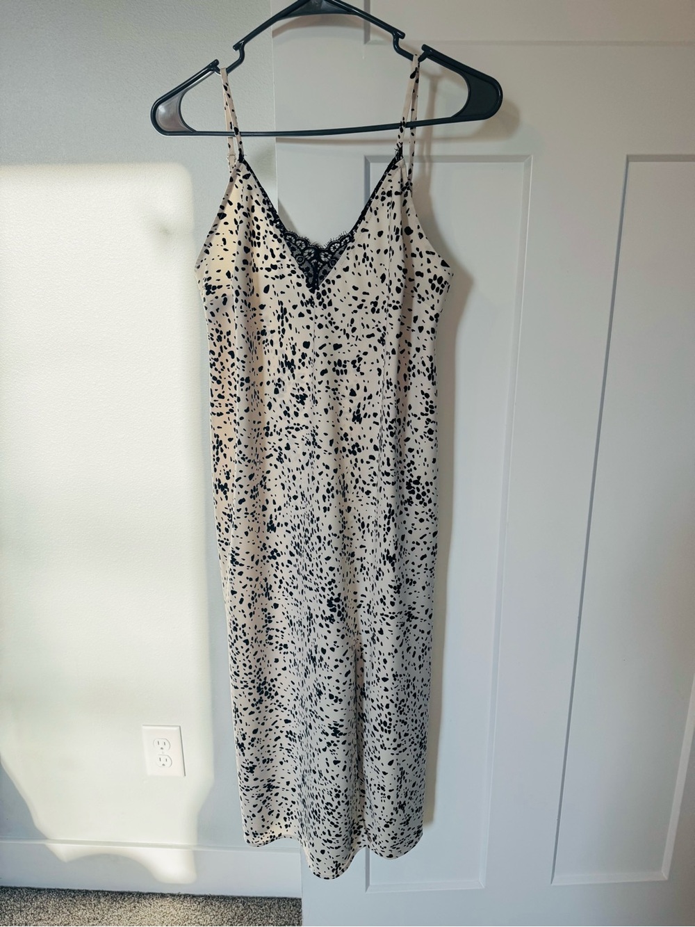 a new day Beige and Black Spotted Satin Slip Dress with Lace Trim